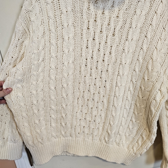 Pilcro Anthropologie Oversized Turtleneck Cable Knit Fisherman Style Cream Sweat - Picture 8 of 11